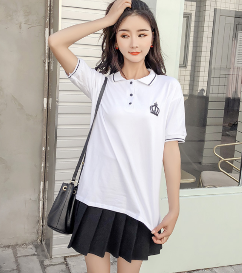 Short sleeve female student lapel school Polo shirt | school uniform ...